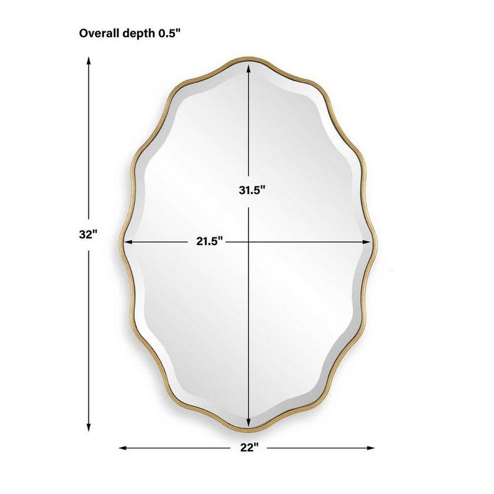 Decorative Wall Mirror | Gold Wavy Leaf | Beveled Glass | 22x32