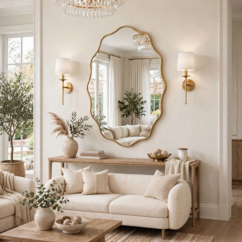 Decorative Wall Mirror | Gold Wavy Leaf | Beveled Glass | 22x32