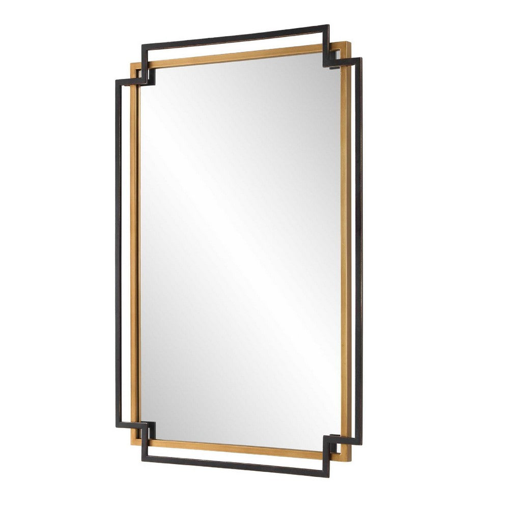 Modern Wall Mirror | Art Deco Bronze & Gold Layered Frame | 22x34