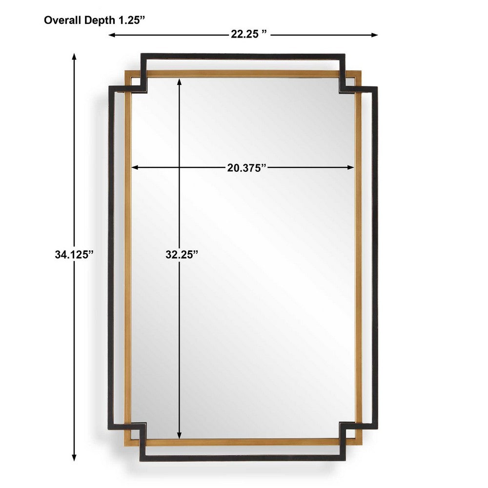 Modern Wall Mirror | Art Deco Bronze & Gold Layered Frame | 22x34