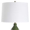 Table Lamp | White Tapered Shade | Dark Green Ceramic Gourd Base | 26"