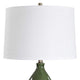 Table Lamp | White Tapered Shade | Dark Green Ceramic Gourd Base | 26"