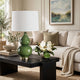 Table Lamp | White Tapered Shade | Dark Green Ceramic Gourd Base | 26"