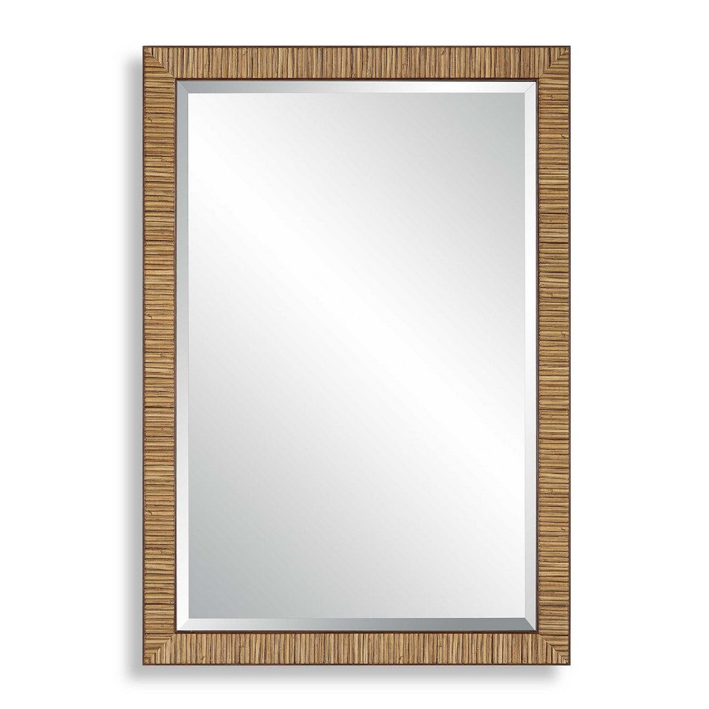 Decorative Coastal Wall Mirror | Faux Rattan Wrap | 22x32 Dark Brown Frame
