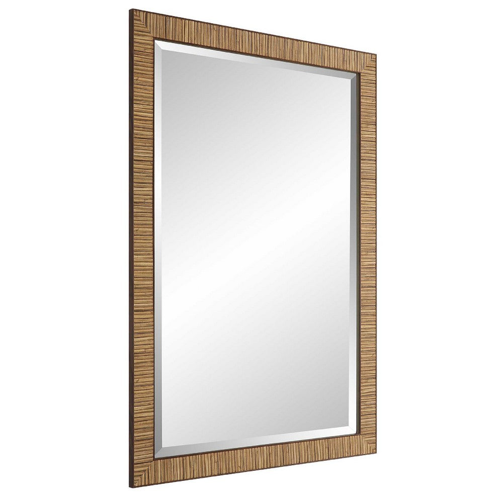 Decorative Coastal Wall Mirror | Faux Rattan Wrap | 22x32 Dark Brown Frame