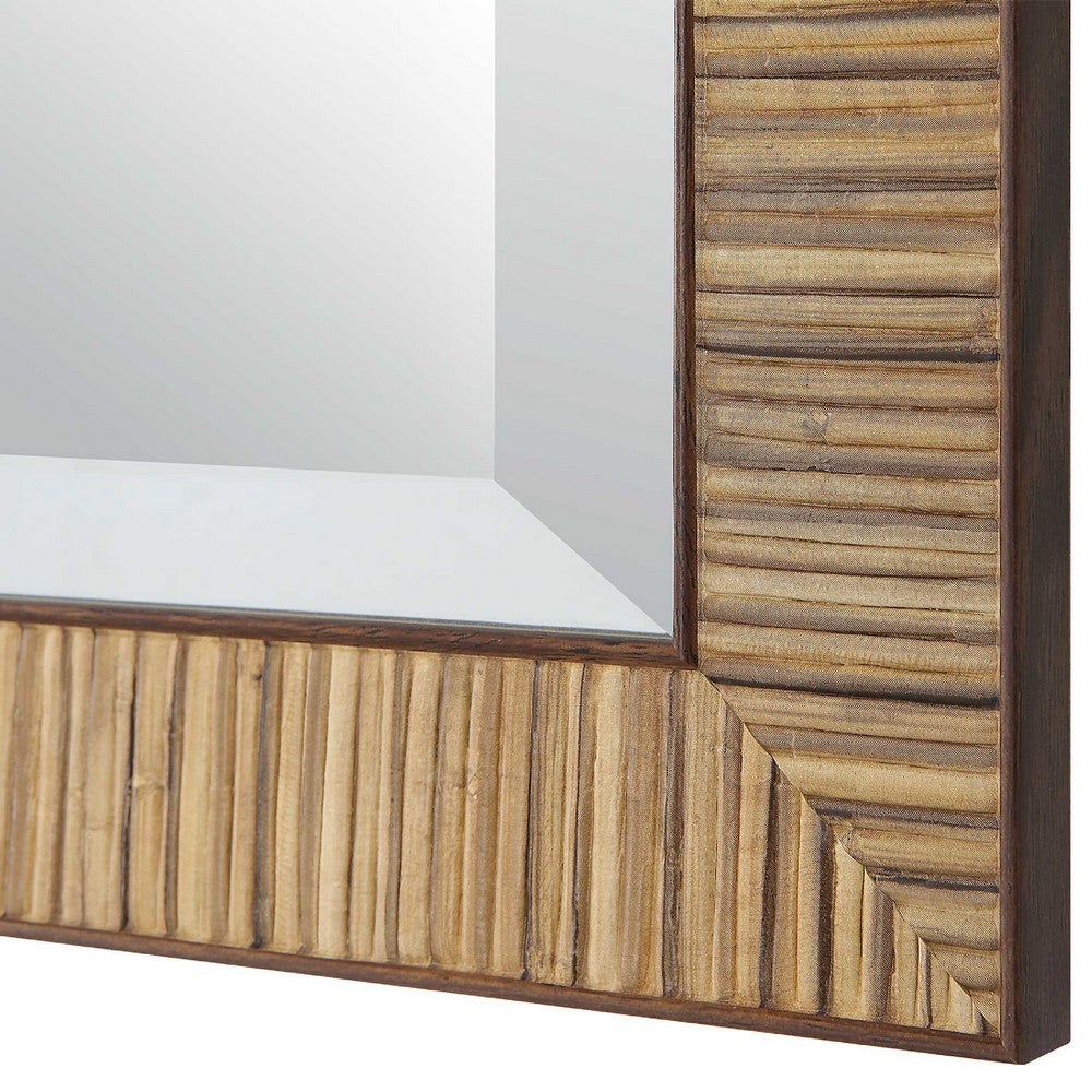 Decorative Coastal Wall Mirror | Faux Rattan Wrap | 22x32 Dark Brown Frame