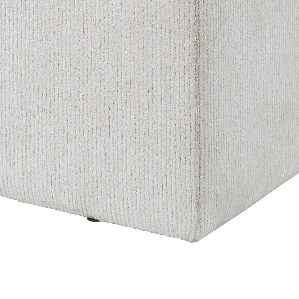 Accent Stool | Channel Tufted | Off White Polyester Upholstered | 24"
