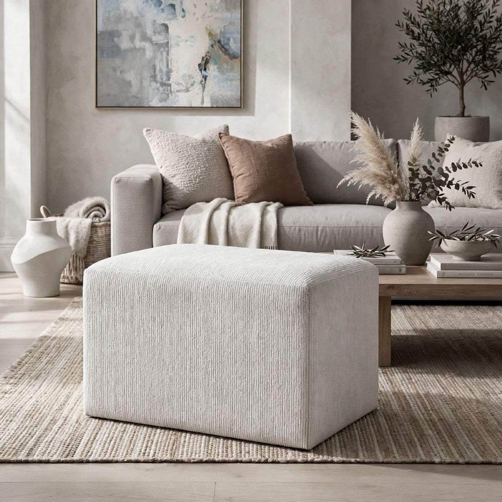 Accent Stool | Channel Tufted | Off White Polyester Upholstered | 24"