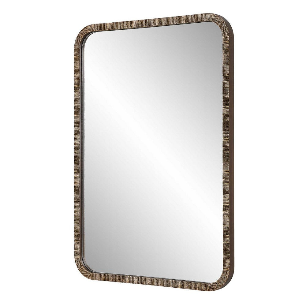 Decorative Wall Mirror | Antique Gold Ridged Frame | 22x32 Rectangular