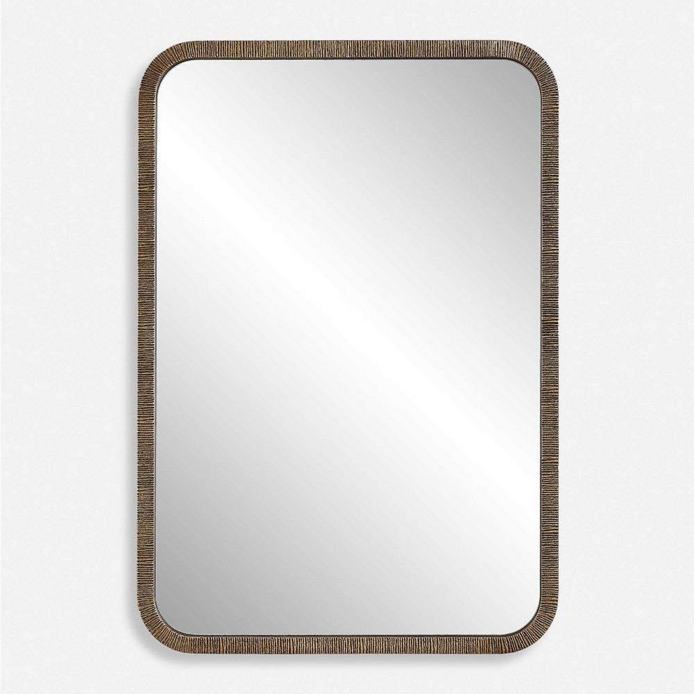 Decorative Wall Mirror | Antique Gold Ridged Frame | 22x32 Rectangular