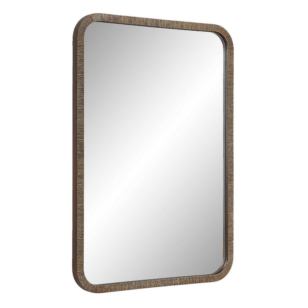 Decorative Wall Mirror | Antique Gold Ridged Frame | 22x32 Rectangular