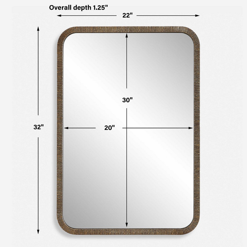 Decorative Wall Mirror | Antique Gold Ridged Frame | 22x32 Rectangular