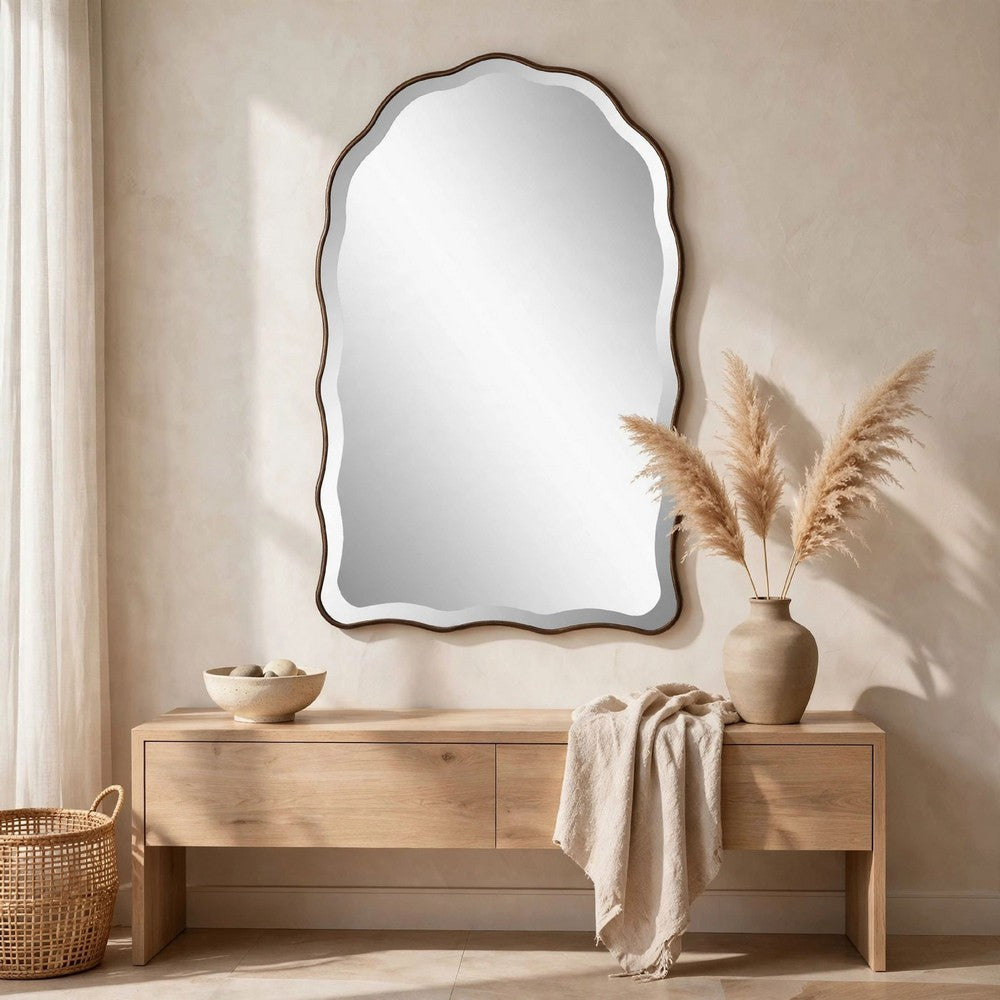 Siva Arched Accent Wall Mirror | Scallop Edges | Antique Bronze | Gold 24x36