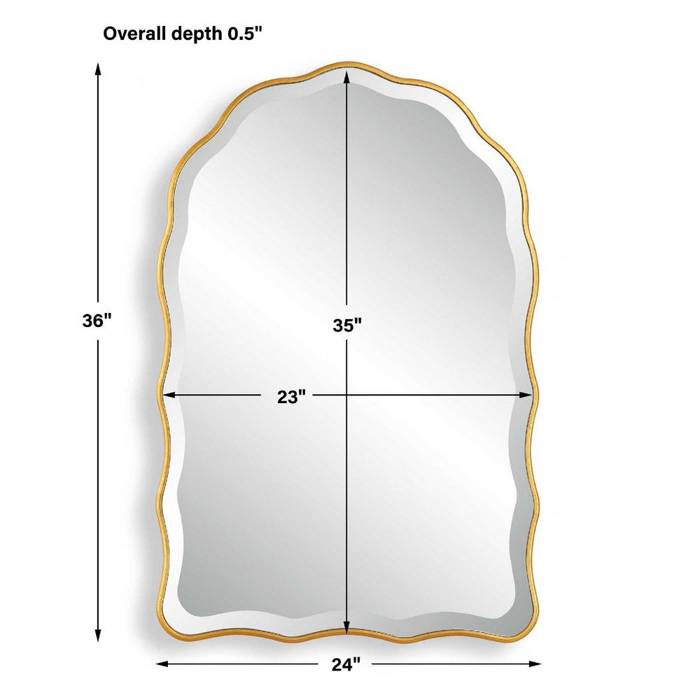 Siva Arched Accent Wall Mirror | Scalloped Edges | Gold Leaf Finish 24x36