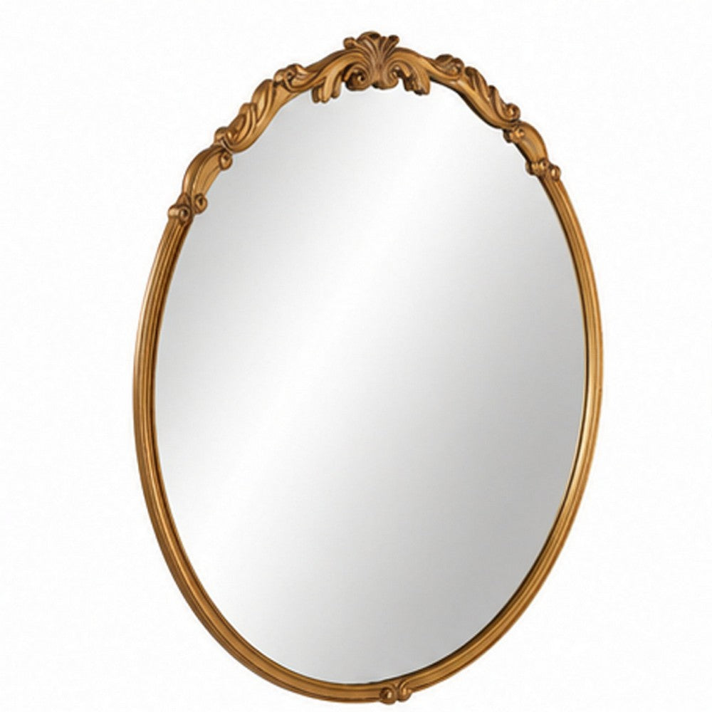 Accent Wall Mirror | Scrollwork | Antique Gold | Gray Glaze | Round 28"