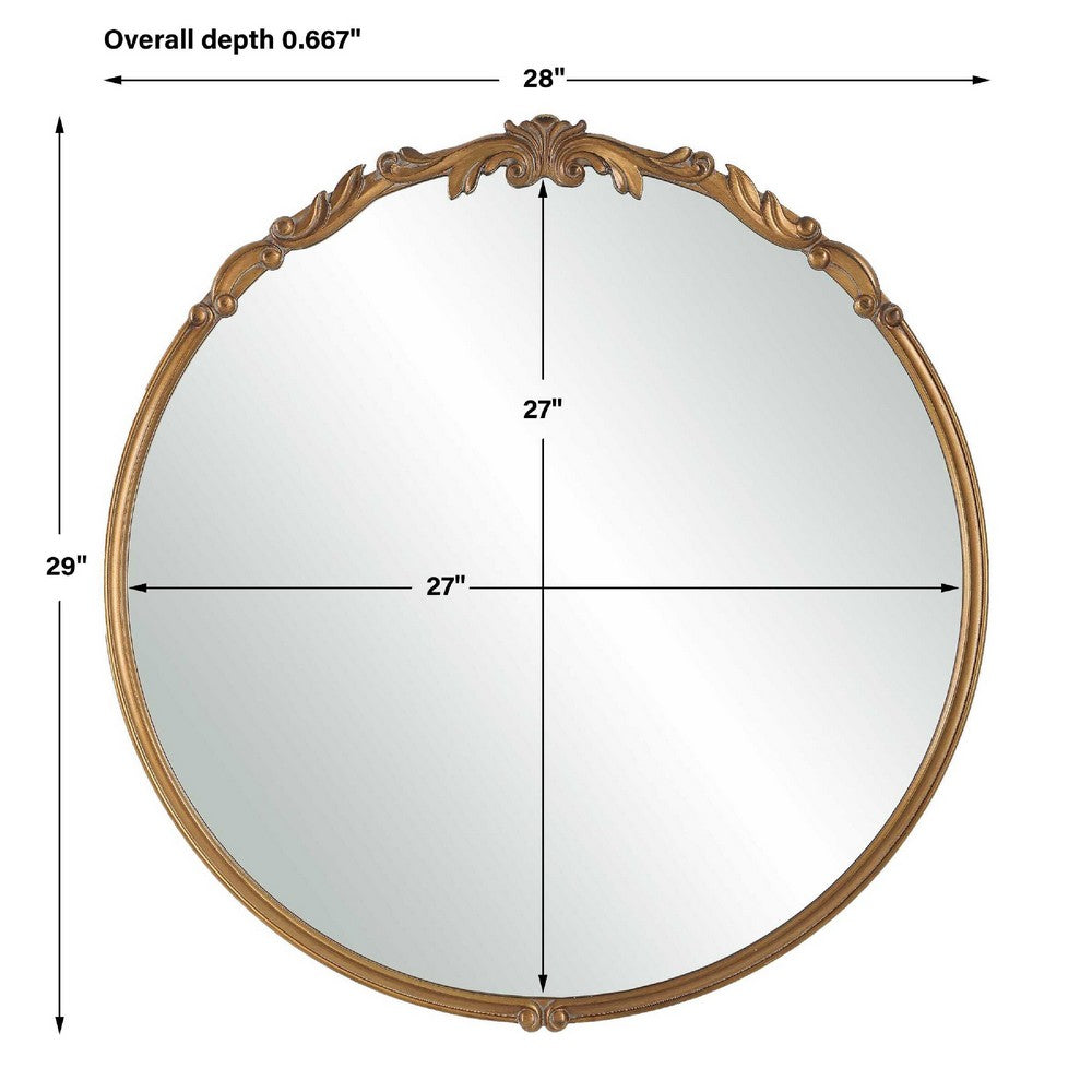 Accent Wall Mirror | Scrollwork | Antique Gold | Gray Glaze | Round 28"