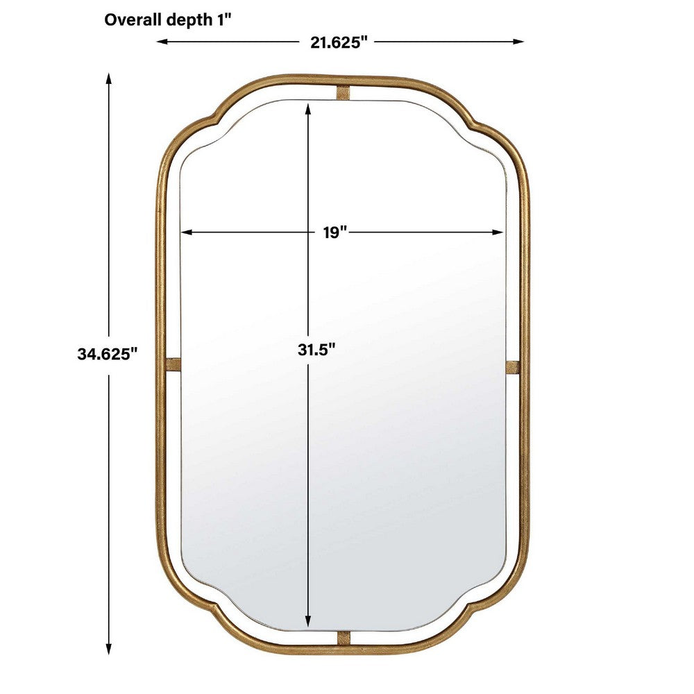 Floating Rectangular Mirror | Concave Corners | Antique Gold Leaf 22x35