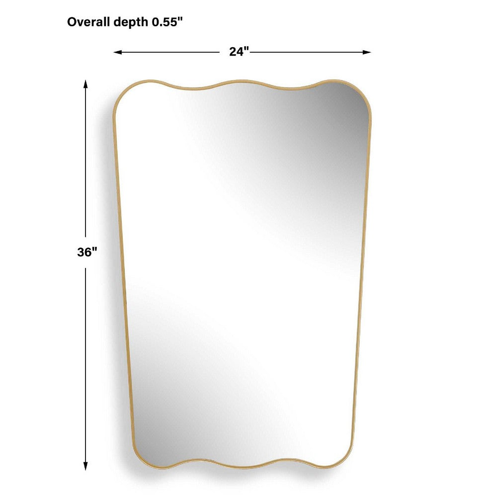 Accent Wall Mirror | Wavy Top & Bottom | Tapered Sides | Warm Gold 24x36
