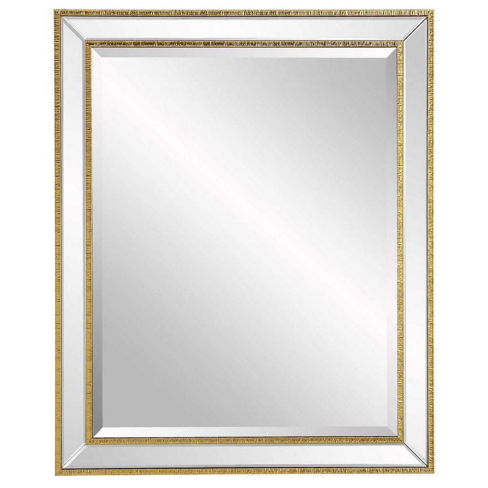 Accent Wall Mirror | Double Frame | Beveled Mirror Trim | Gold Tone 27x33