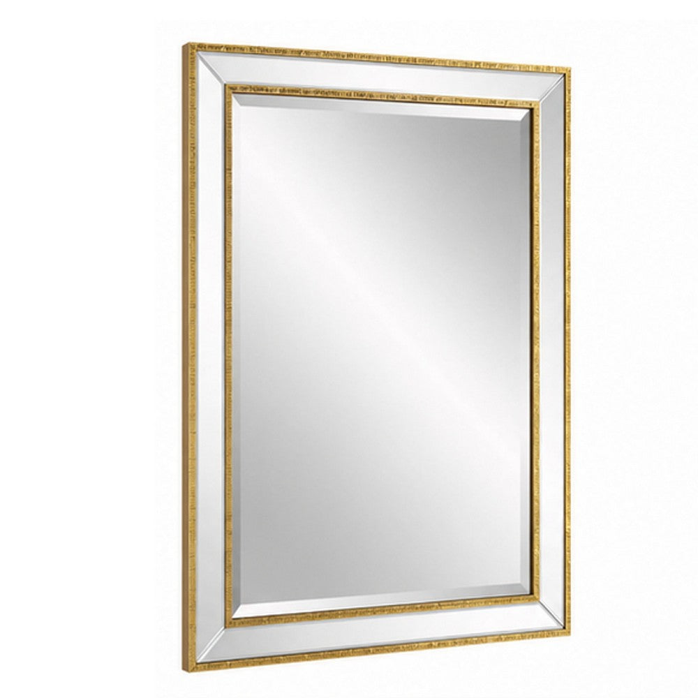 Accent Wall Mirror | Double Frame | Beveled Mirror Trim | Gold Tone 27x33