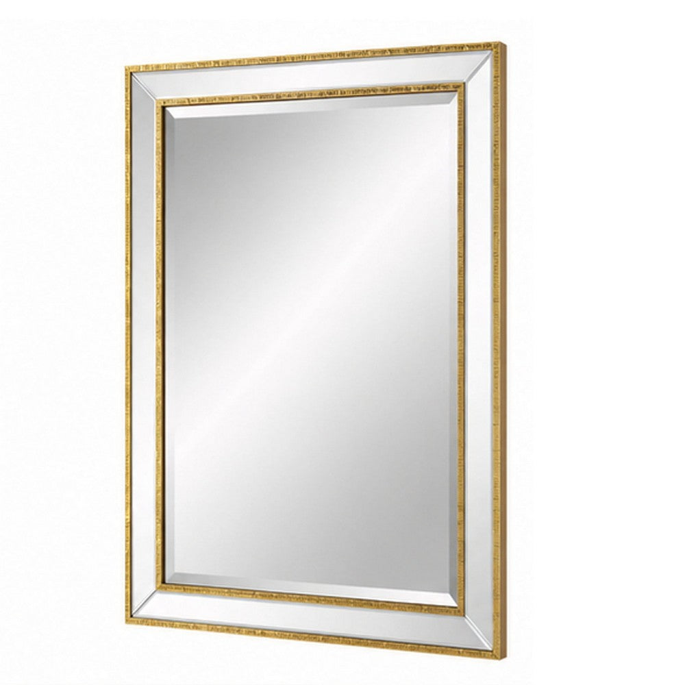 Accent Wall Mirror | Double Frame | Beveled Mirror Trim | Gold Tone 27x33
