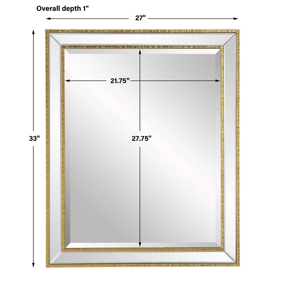 Accent Wall Mirror | Double Frame | Beveled Mirror Trim | Gold Tone 27x33