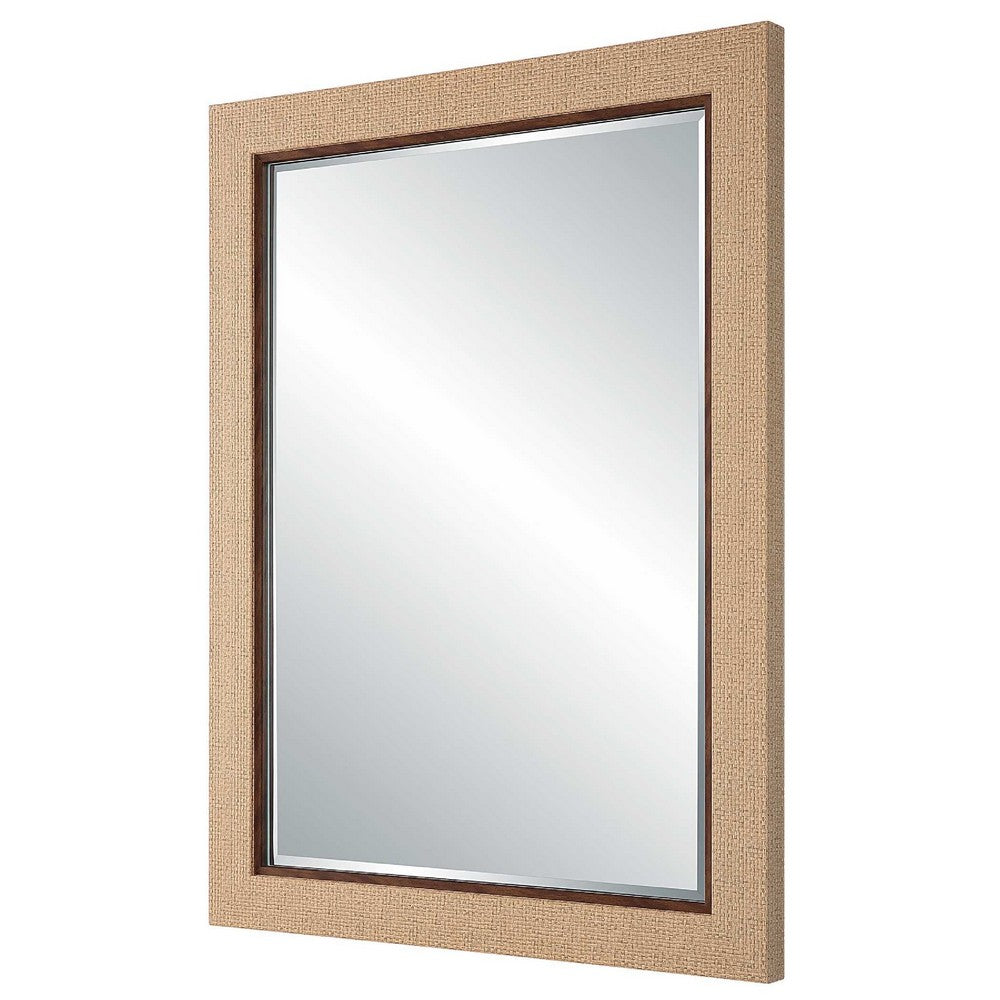 Raga Accent Wall Mirror | Basket Weave Design | Beige & Dark Brown 28x38