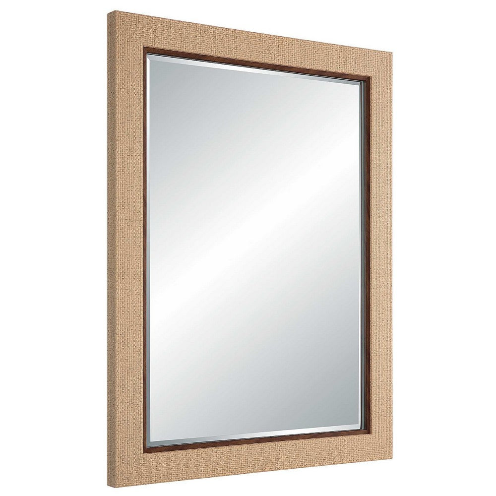 Raga Accent Wall Mirror | Basket Weave Design | Beige & Dark Brown 28x38