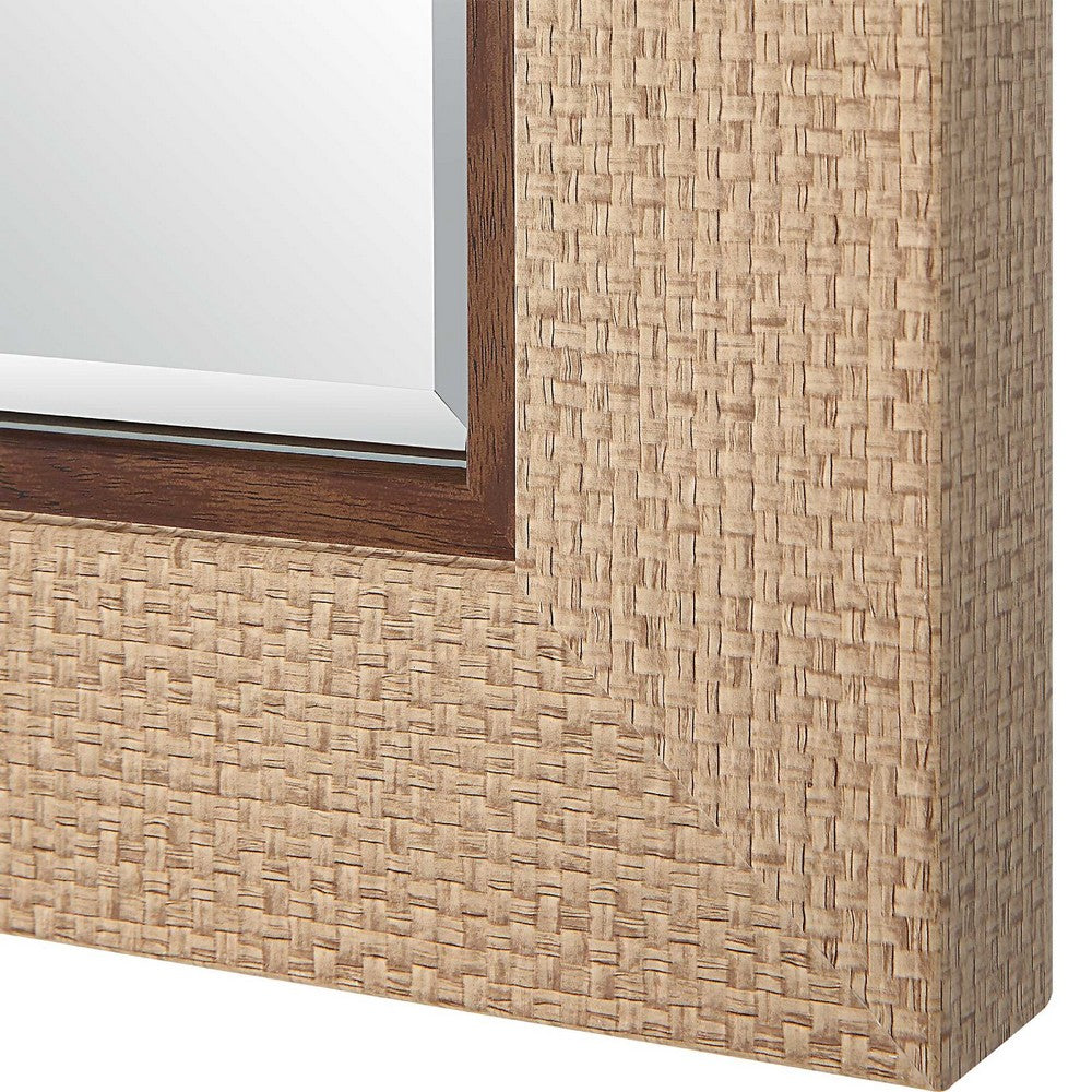 Raga Accent Wall Mirror | Basket Weave Design | Beige & Dark Brown 28x38