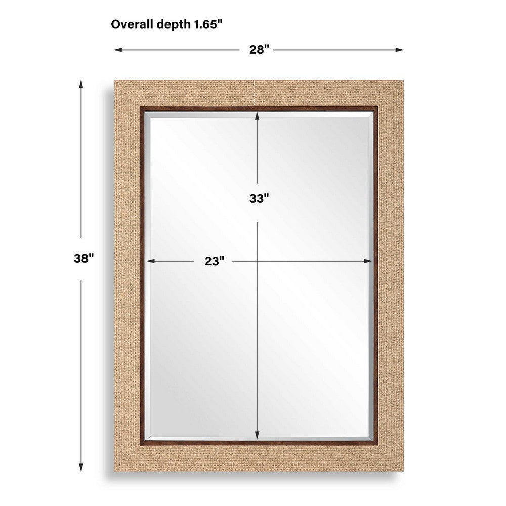 Raga Accent Wall Mirror | Basket Weave Design | Beige & Dark Brown 28x38