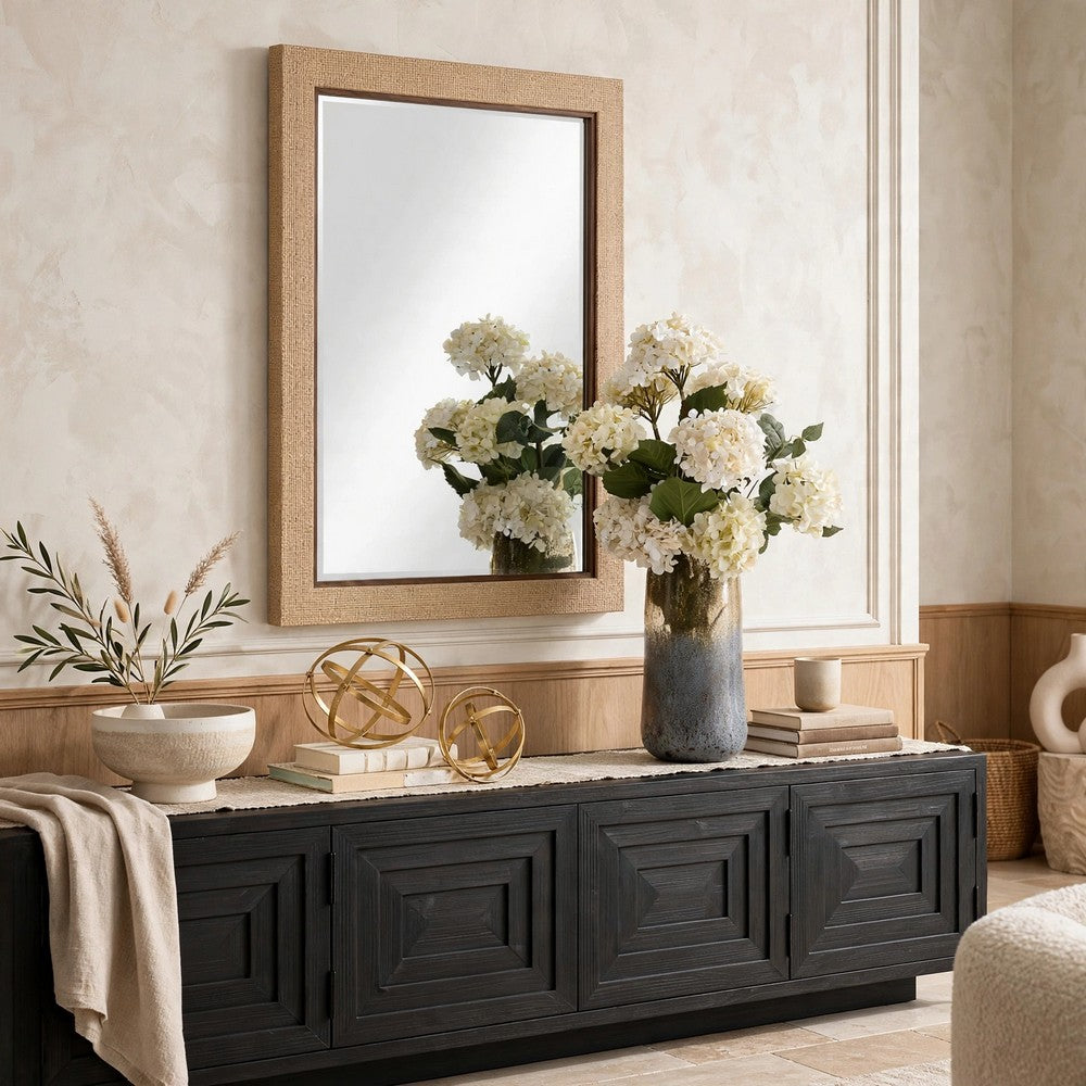 Raga Accent Wall Mirror | Basket Weave Design | Beige & Dark Brown 28x38