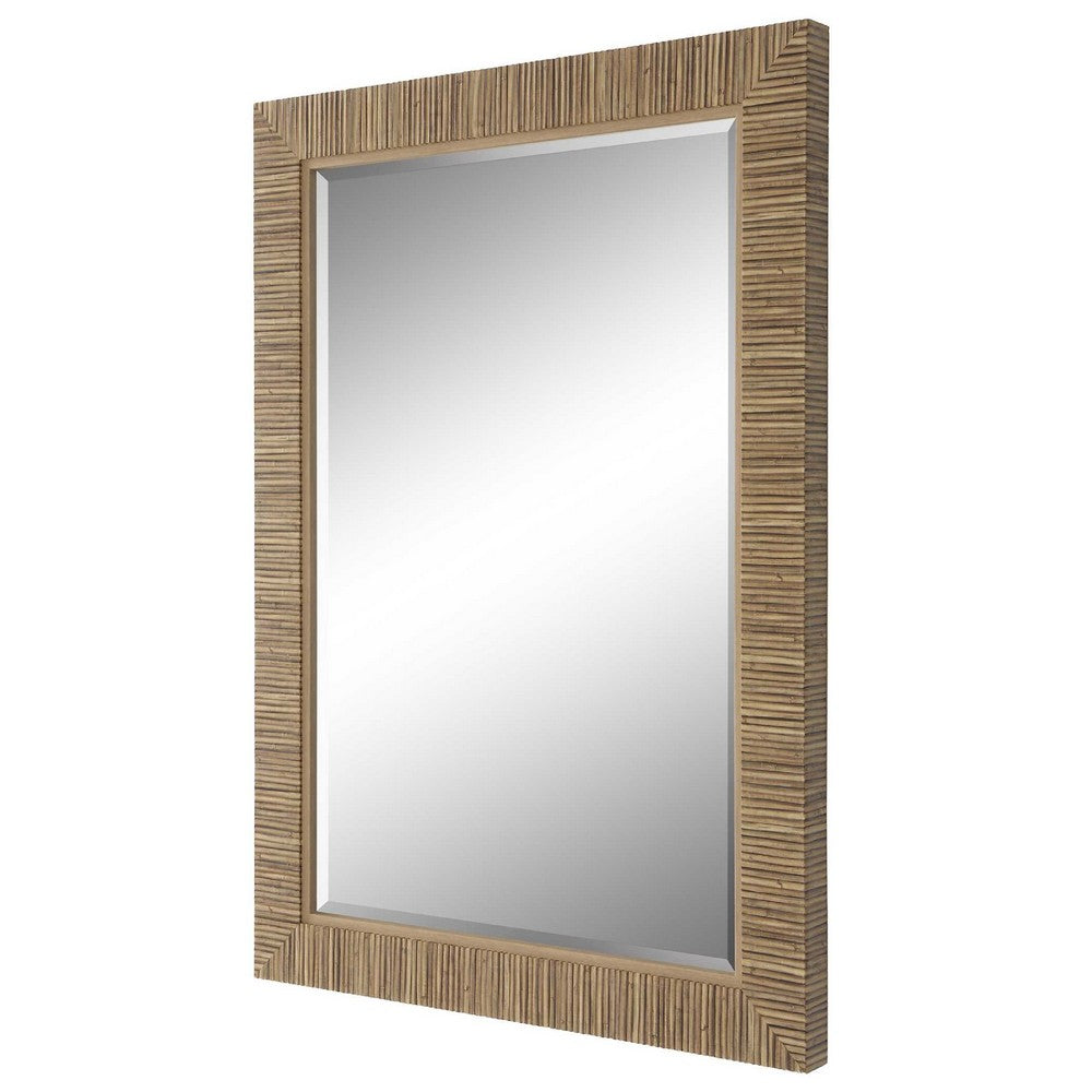 Raga Accent Wall Mirror | Rattan Design Frame | Coastal Brown Finish 25x35