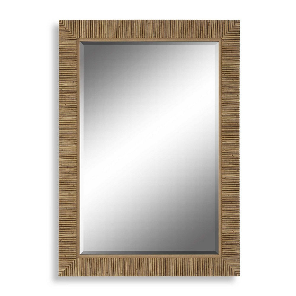 Raga Accent Wall Mirror | Rattan Design Frame | Coastal Brown Finish 25x35