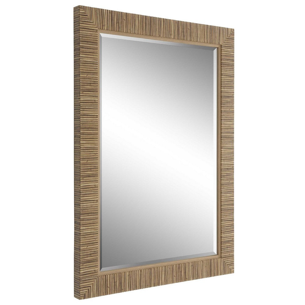 Raga Accent Wall Mirror | Rattan Design Frame | Coastal Brown Finish 25x35