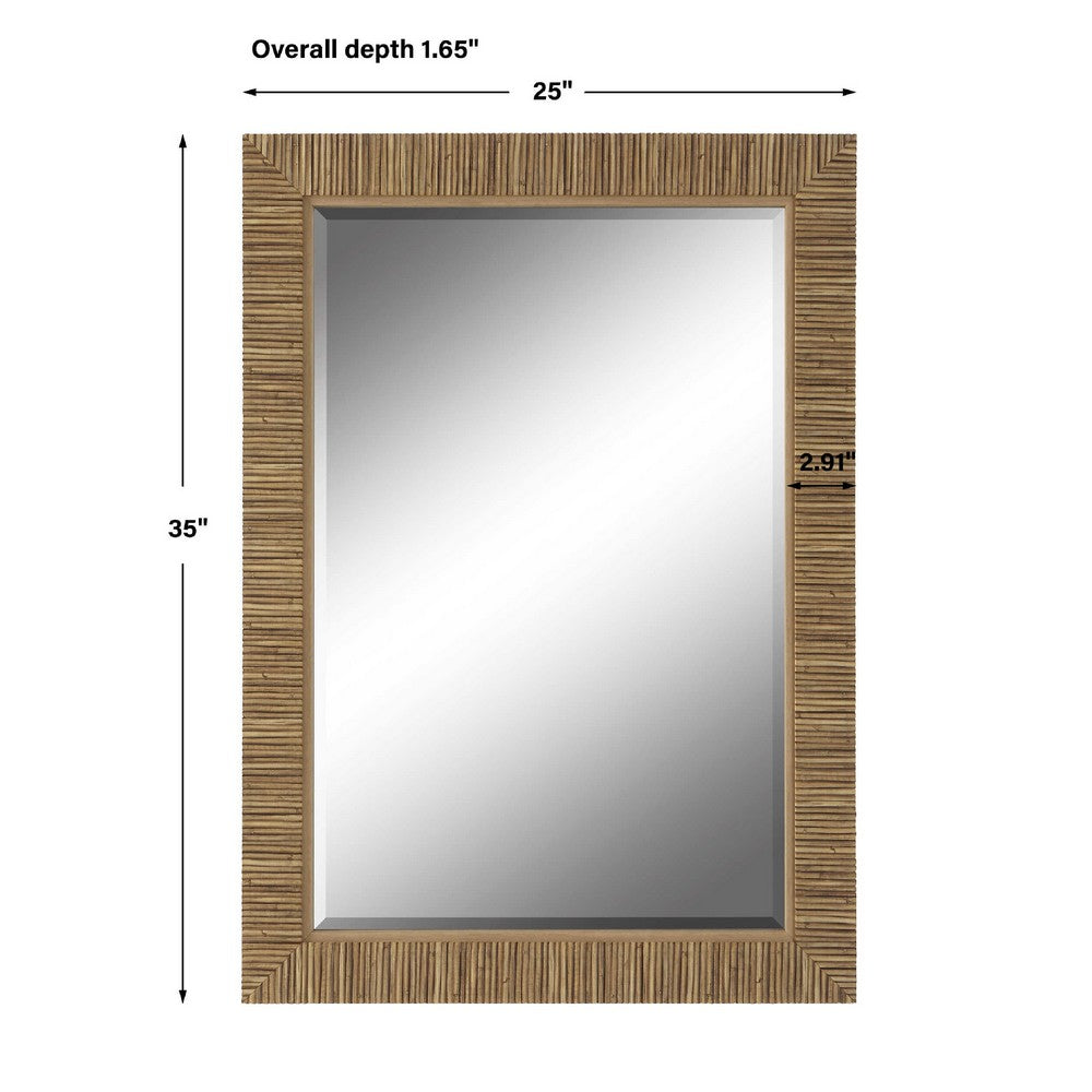 Raga Accent Wall Mirror | Rattan Design Frame | Coastal Brown Finish 25x35