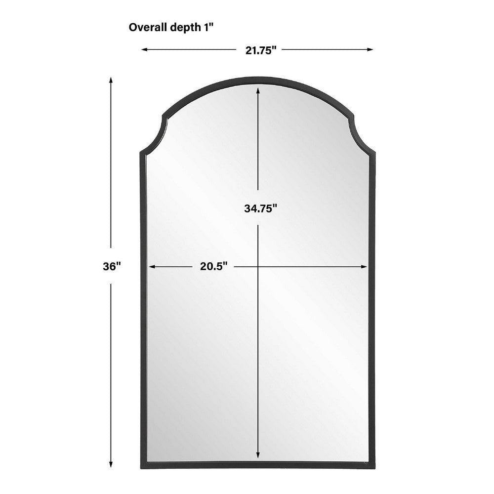 Kona Accent Wall Mirror | Arched Top | Scalloped Corners | Satin Black 22x36