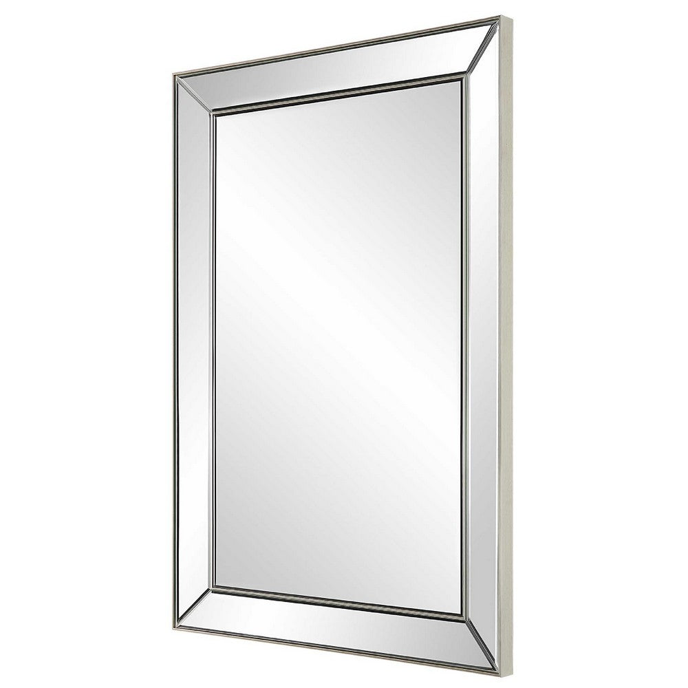 Accent Wall Mirror | Rectangular Shape | Mirrored Panels | Nickel 23x34