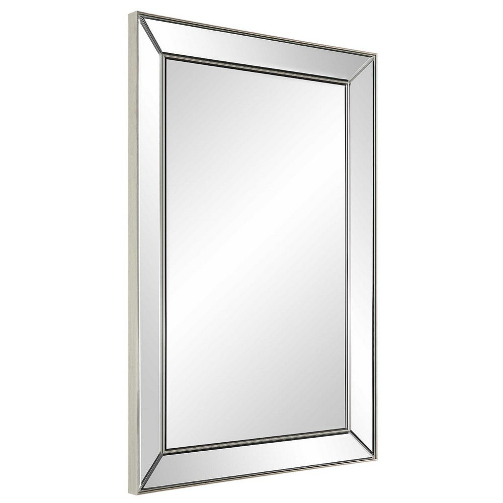 Accent Wall Mirror | Rectangular Shape | Mirrored Panels | Nickel 23x34