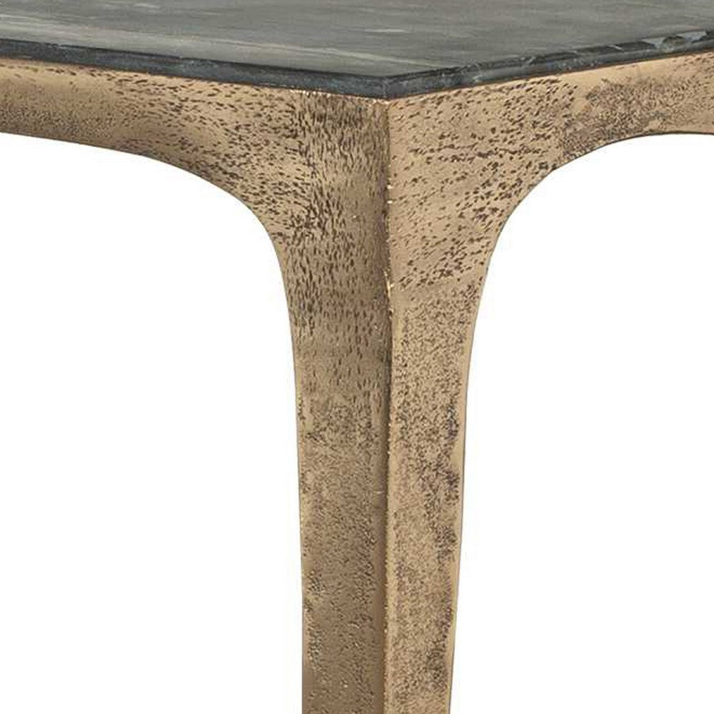 Accent Table | Rectangular Marine Marble | Antique Brass Aluminum | 23"