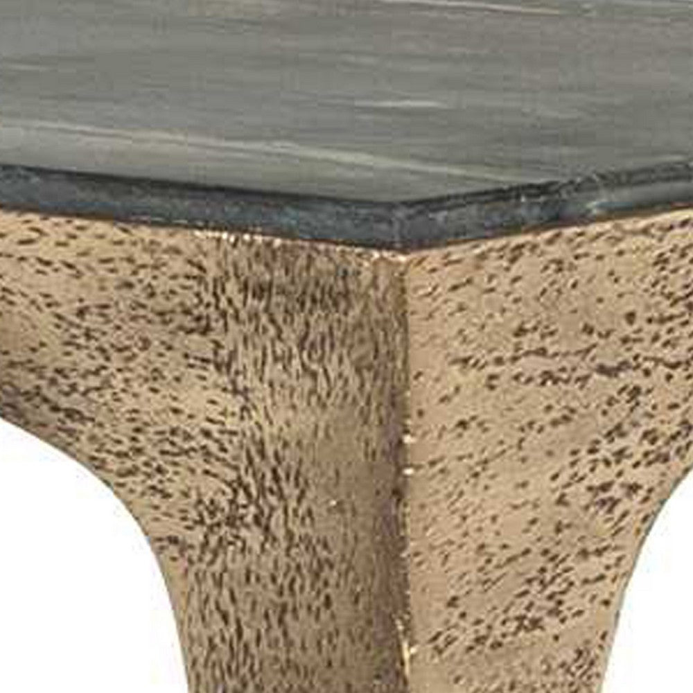 Accent Table | Rectangular Marine Marble | Antique Brass Aluminum | 23"