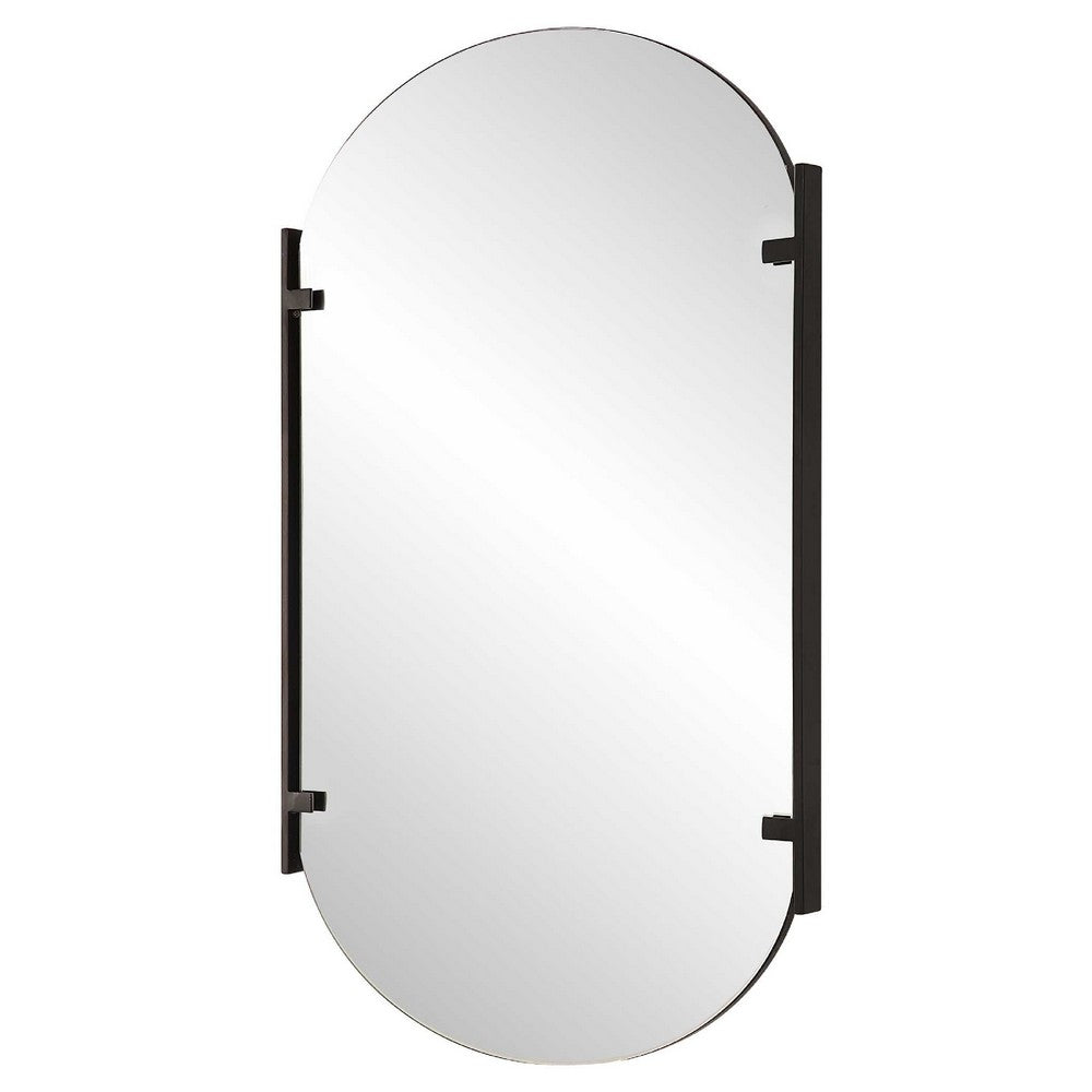 Accent Mirror | Frameless Oval Shape | Metal Stripes | Satin Black 23x38