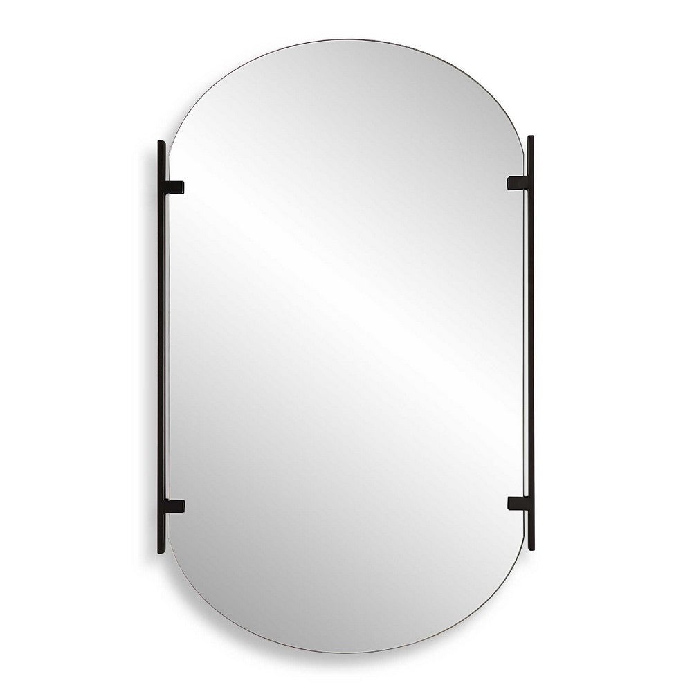 Accent Mirror | Frameless Oval Shape | Metal Stripes | Satin Black 23x38