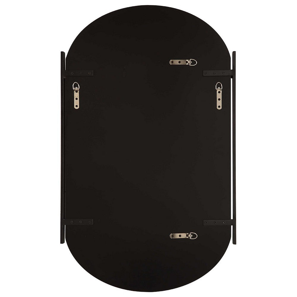 Accent Mirror | Frameless Oval Shape | Metal Stripes | Satin Black 23x38