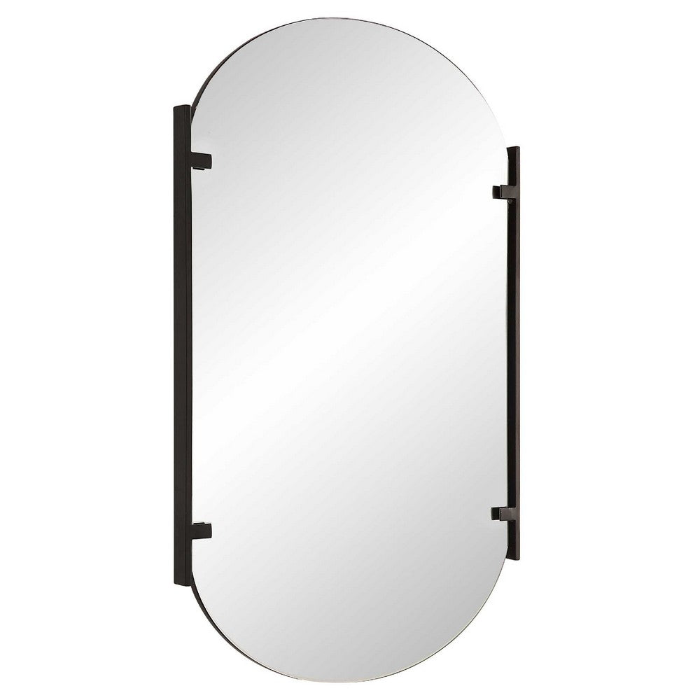 Accent Mirror | Frameless Oval Shape | Metal Stripes | Satin Black 23x38