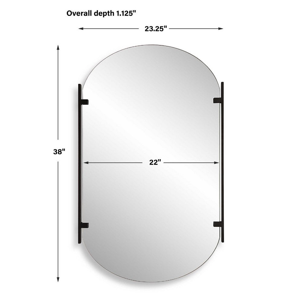 Accent Mirror | Frameless Oval Shape | Metal Stripes | Satin Black 23x38