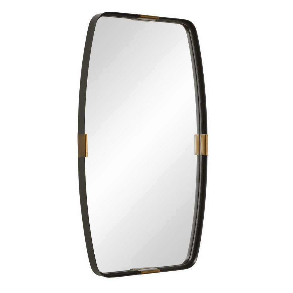 Accent Wall Mirror | Curved Frame | Antique Gold Tabs | Bronze Iron 22x38