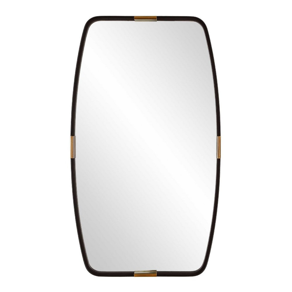 Accent Wall Mirror | Curved Frame | Antique Gold Tabs | Bronze Iron 22x38