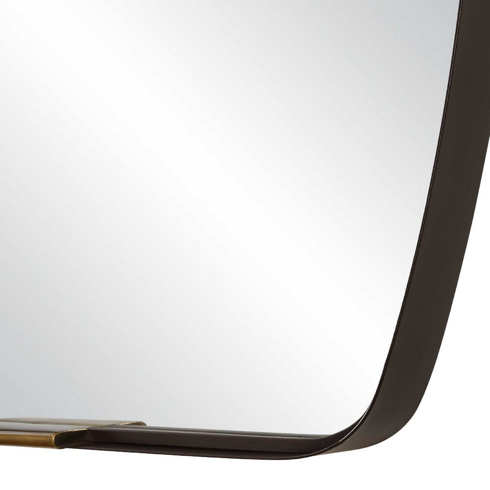 Accent Wall Mirror | Curved Frame | Antique Gold Tabs | Bronze Iron 22x38
