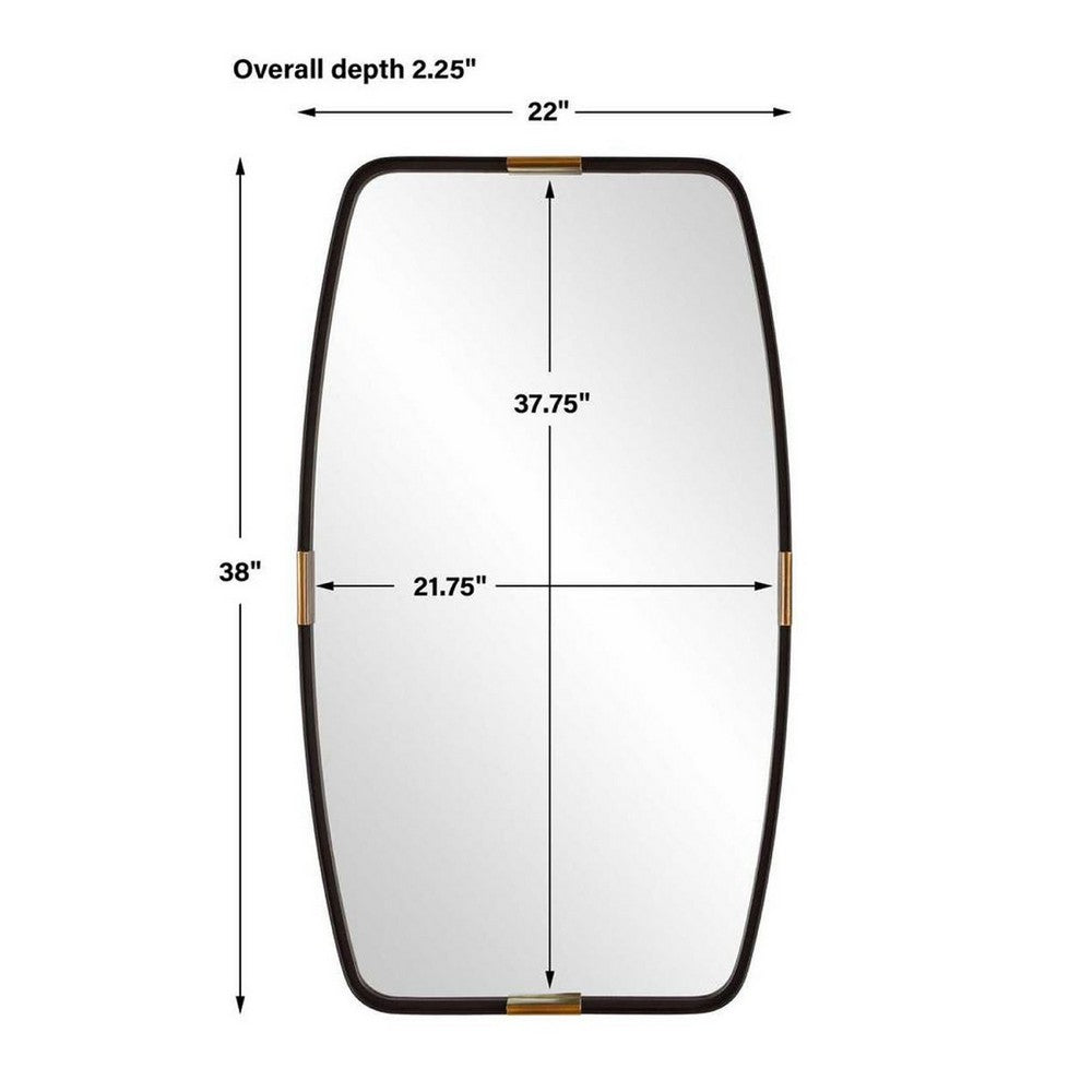 Accent Wall Mirror | Curved Frame | Antique Gold Tabs | Bronze Iron 22x38