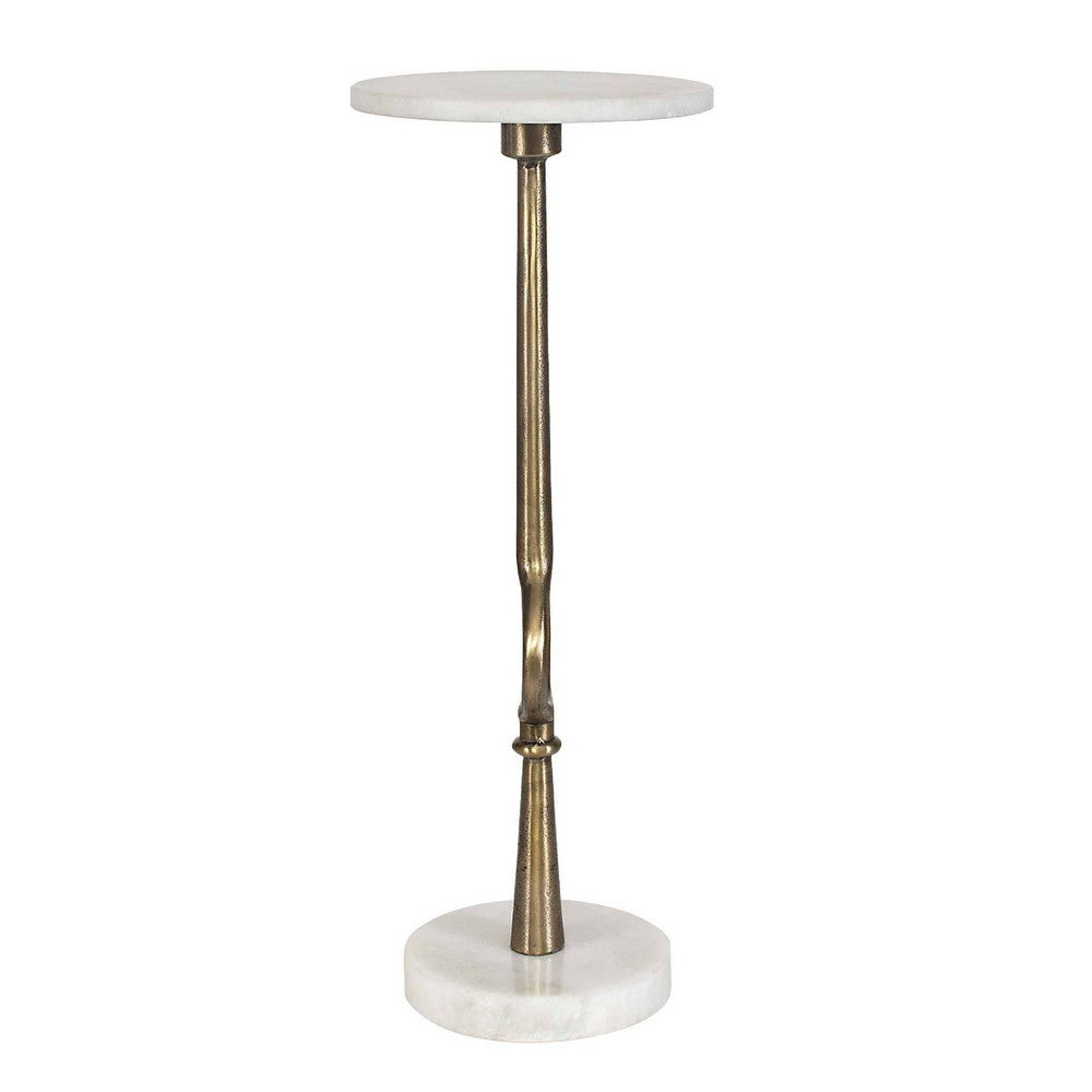 Round Accent Table | Marble Top & Pedestal | Antique Brass Frame 24"
